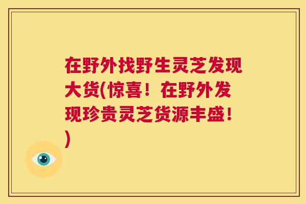 在野外找野生灵芝发现大货(惊喜！在野外发现珍贵灵芝货源丰盛！)