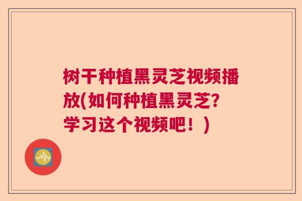 树干种植黑灵芝视频播放(如何种植黑灵芝？学习这个视频吧！)