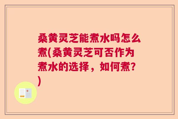 桑黄灵芝能煮水吗怎么煮(桑黄灵芝可否作为煮水的选择，如何煮？)